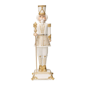 Schiaccianoci soldatino Noel in poliresina decorato bianco e oro 42 cm