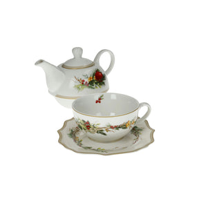 Set teiera con tazza Brandani Carol in porcellana decoro natalizio 14x16 cm