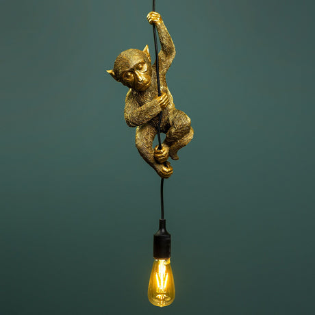Lampada a sospensione Scimmia Chip Werns in resina dorata 38x14 cm