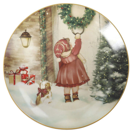 Piatto da portata Cuccioli Brandani in porcellana decoro natalizio 30 cm
