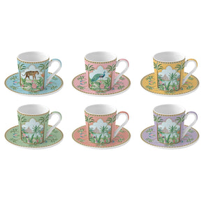 Set 6 tazzine caffè Paradise Sauvage Easy Life in porcellana 100ml