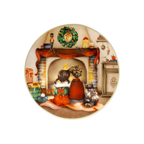 Piattino Cuccioli Bimbi Caminetto Brandani in porcellana decorata 30 cm