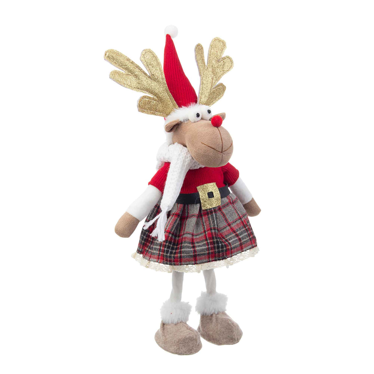 Renna con gonnellina Bizzotto in stoffa decorativa 46 cm