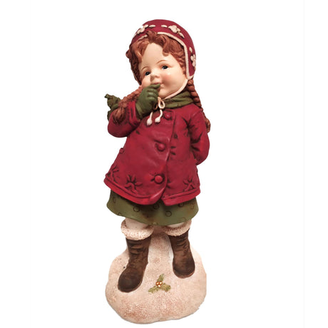 Statuina bambina con trecce Bianchi Dino in resina rossa 25 cm