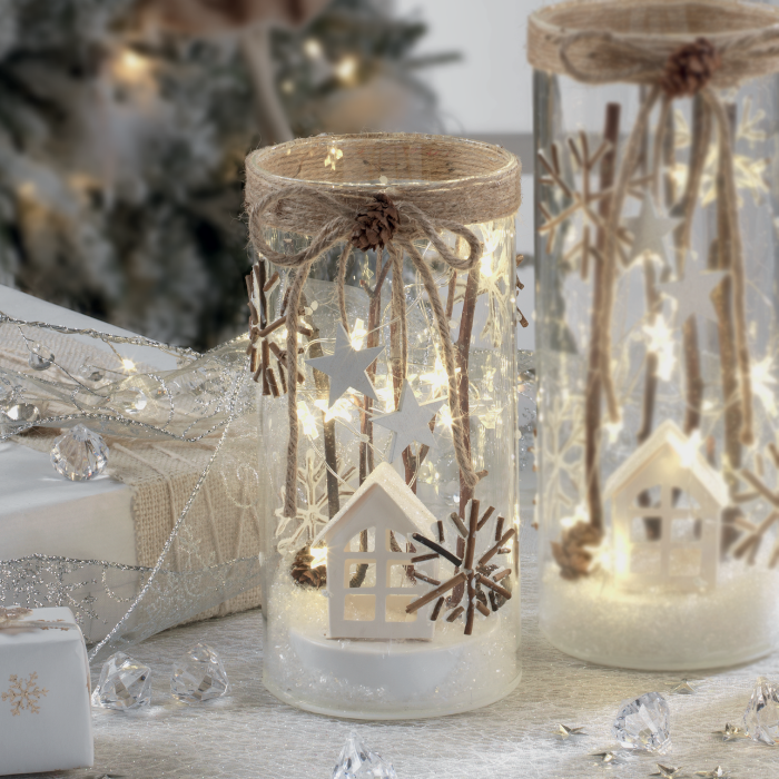 Vasetto con LED Mascagni Casa in vetro con decorazioni natalizie 18 cm
