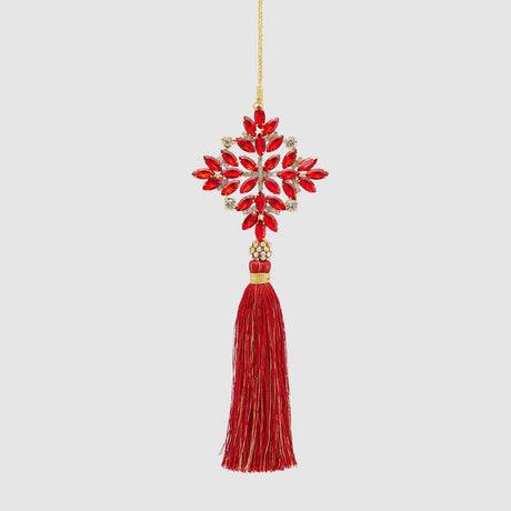 Addobbo fiocco di neve EDG in metallo rosso con nappa 22 cm