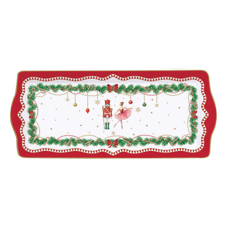 Vassoio rettangolare Easy Life Magie de Noel in porcellana decorata 35x15 cm
