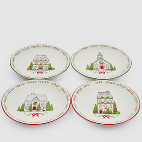 Set 4 piatti dessert EDG in porcellana con decoro natalizio 15 cm