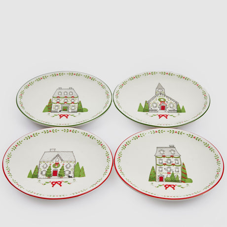 Set 4 piatti dessert EDG in porcellana con decoro natalizio 15 cm