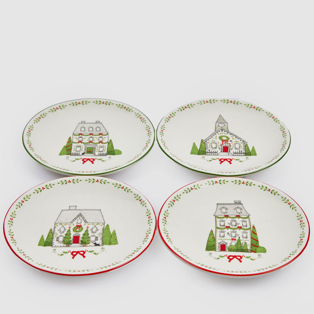 Set 4 piatti dessert EDG in porcellana con decoro natalizio 15 cm