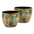 Vaso portapiante Exotic Palais Royal in metallo con decori tropicali 14x14 cm