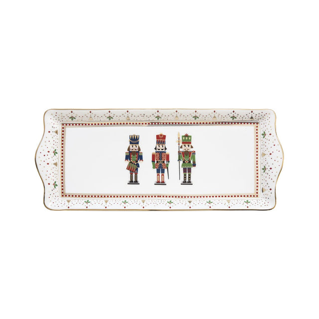 Vassoio rettangolare Nutcracker Easy Life in porcellana decorata 35x15 cm