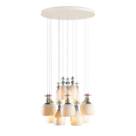 Lampadario Mademoiselle Lladrò in porcellana opaca e lucida 18 luci