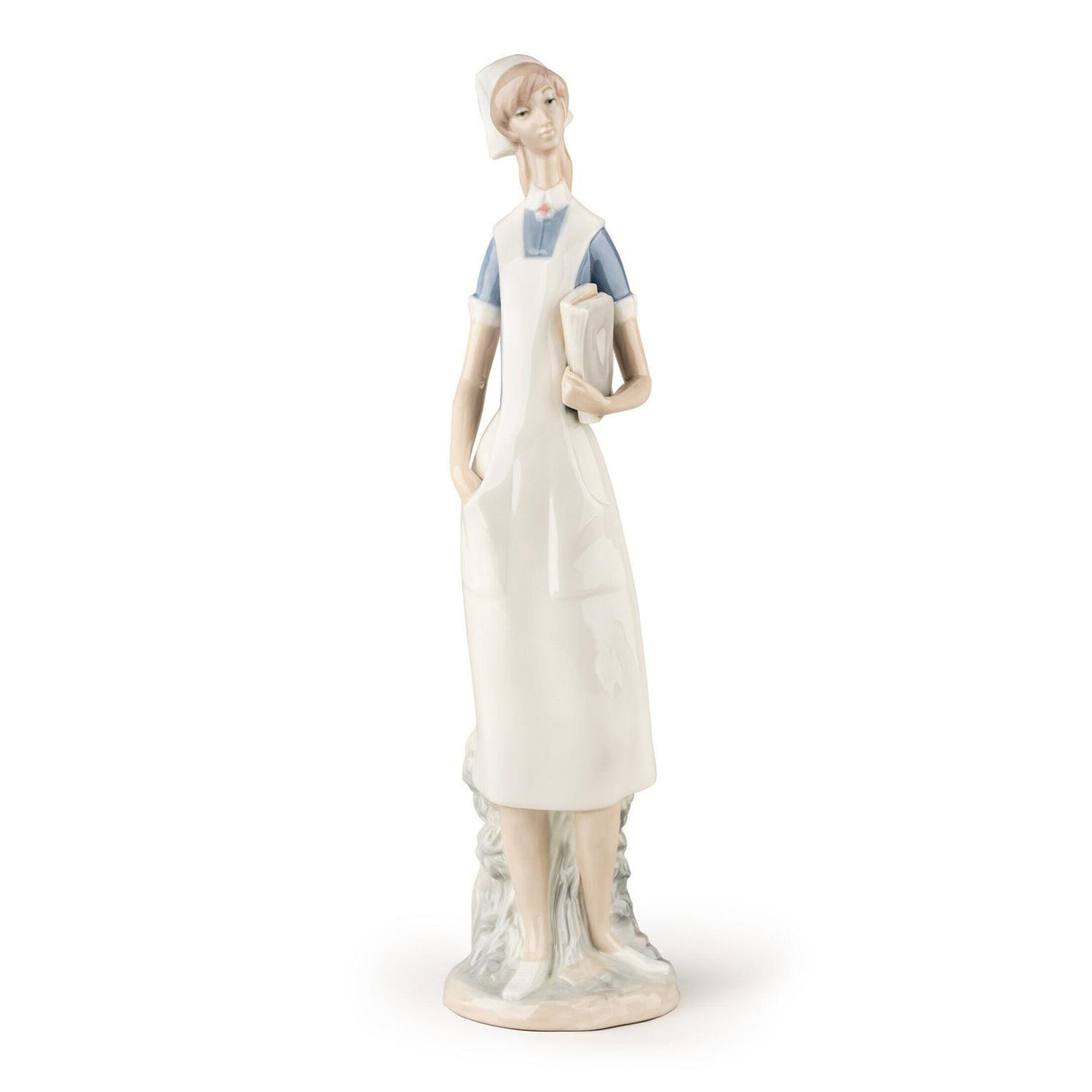 Statuetta infermiera Lladrò in porcellana lucida bianca e blu 36x10 cm