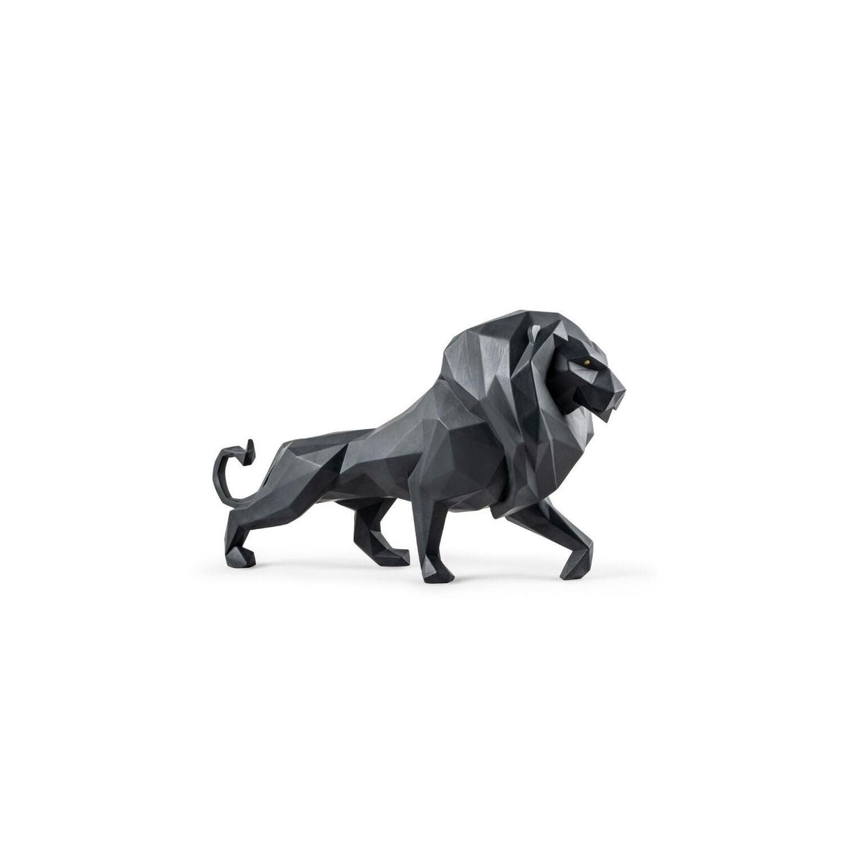 Scultura Leone Origami Lladrò in porcellana nera opaca 25x48 cm