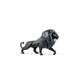 Scultura Leone Origami Lladrò in porcellana nera opaca 25x48 cm