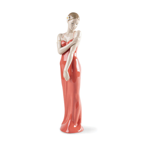 Statuina Donna con Vestito Rosso NAO in porcellana decorata 31 cm