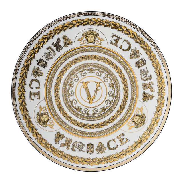 Piatto segnaposto Virtus Gala Versace in porcellana bianca e oro 33 cm