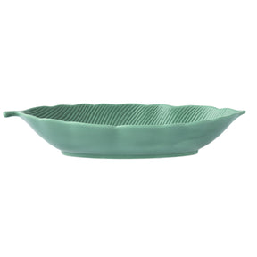 Insalatiera Leaves Easy Life in porcellana a forma di foglia 47x19 cm verde