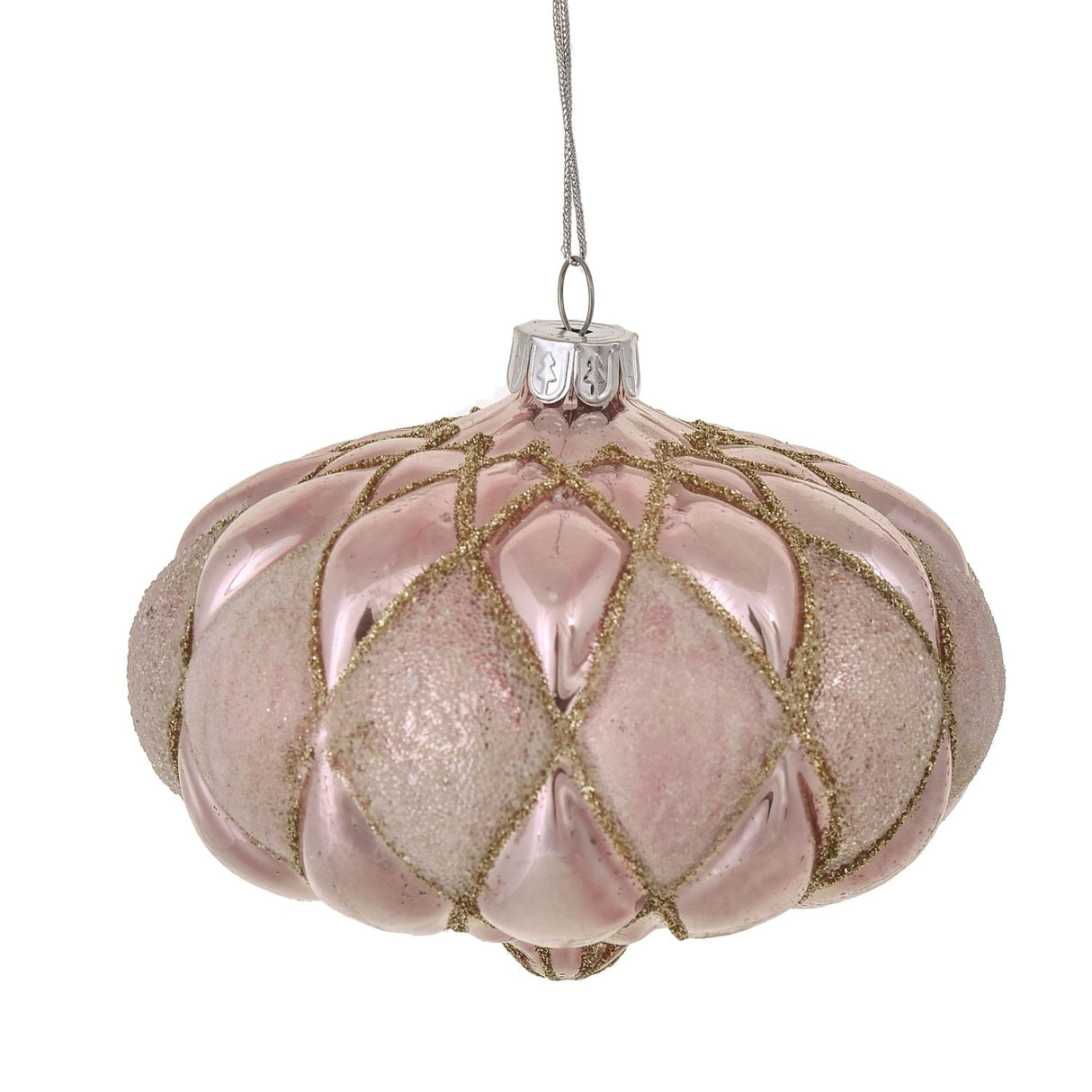 Sfera pendaglio Bianchi Dino in vetro rosa con decoro a rombi 10 cm