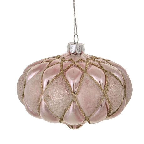 Sfera pendaglio Bianchi Dino in vetro rosa con decoro a rombi 10 cm