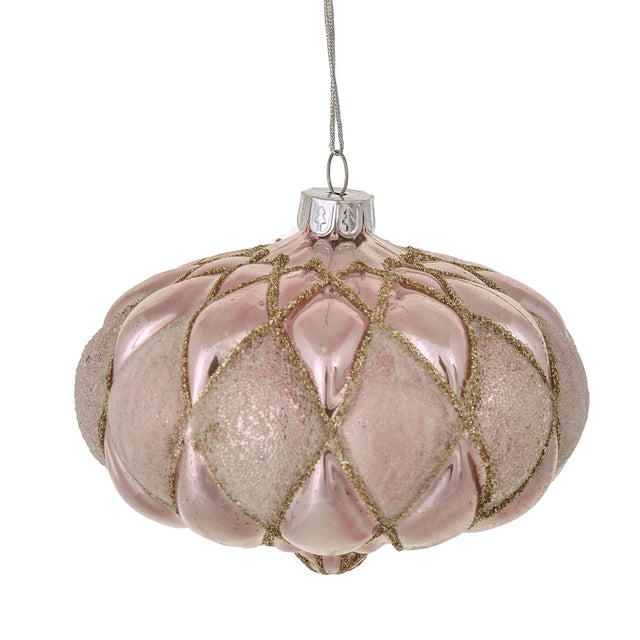 Sfera pendaglio Bianchi Dino in vetro rosa con decoro a rombi 10 cm