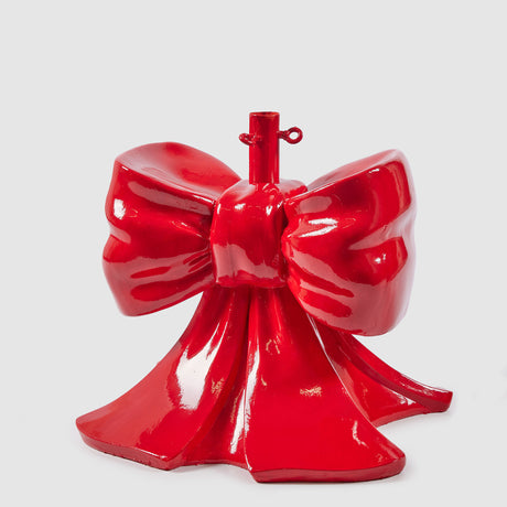 Base per albero di Natale EDG in poliresina rossa a forma di fiocco 45x43 cm