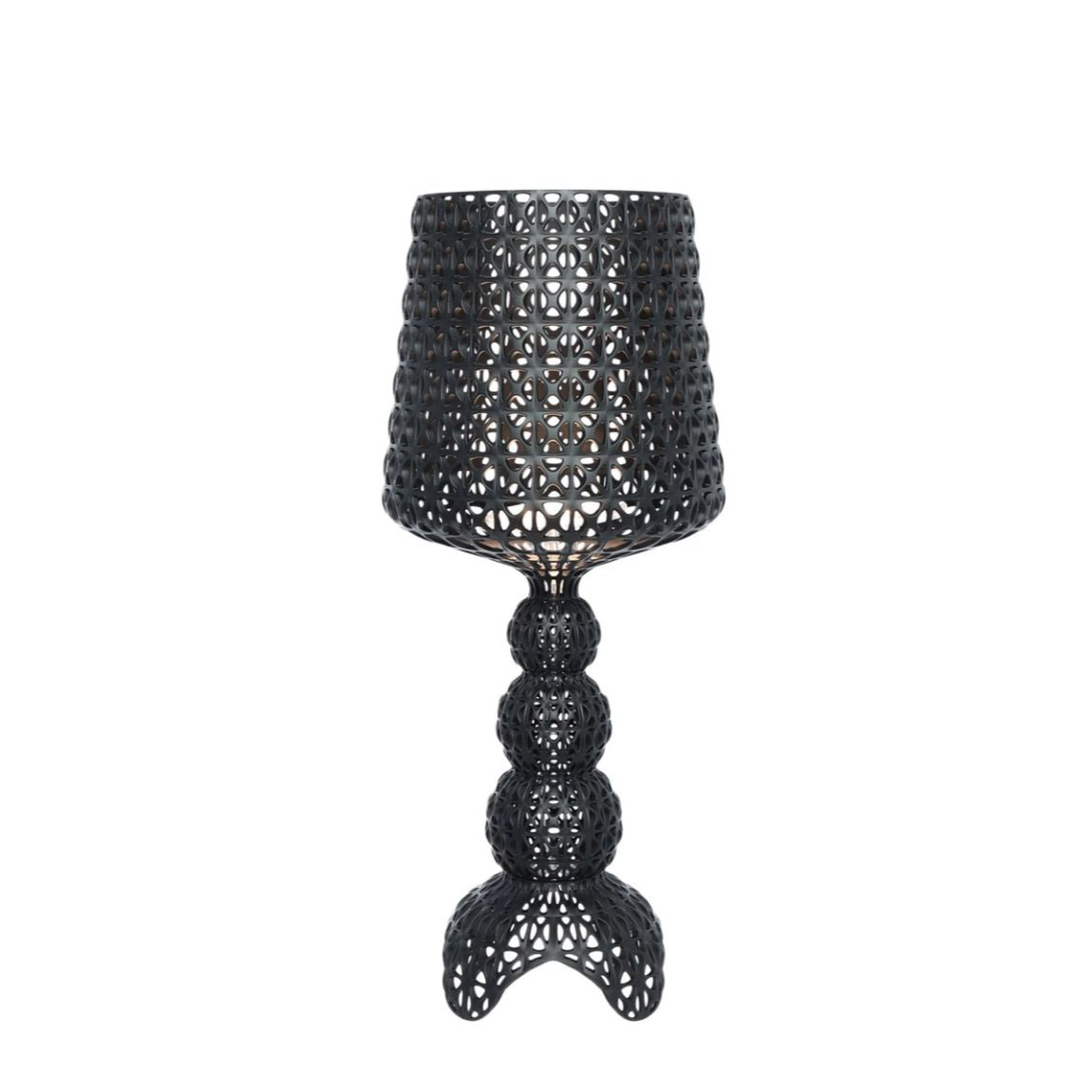 Lampada da tavolo Mini Kabuki Kartell in policarbonato nero traforato 70 cm