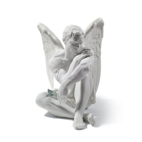 Statuina Angelo Custode Lladrò in porcellana opaca decorata 28x40 cm