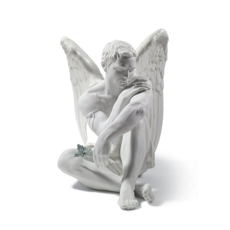 Statuina Angelo Custode Lladrò in porcellana opaca decorata 28x40 cm