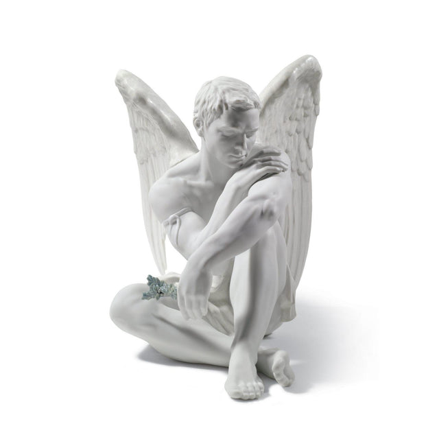 Statuina Angelo Custode Lladrò in porcellana opaca decorata 28x40 cm