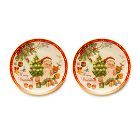 Set 2 piatti dolce Noel Lamart in porcellana decorata natalizia