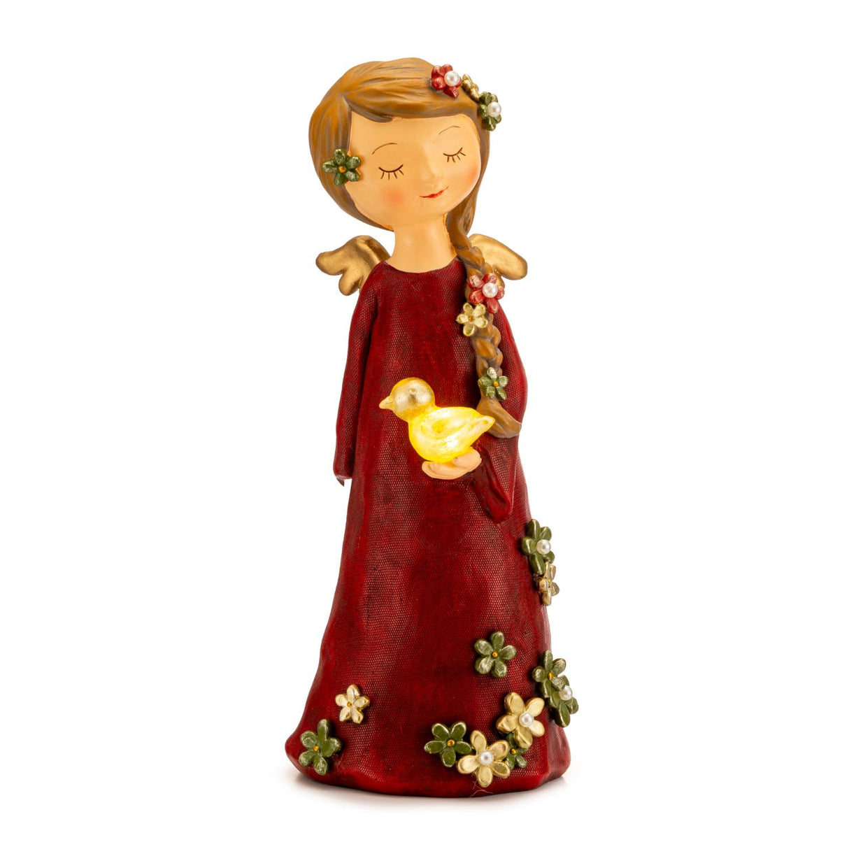 Angelo di Natale Palais Royal in resina rossa con luce LED 29 cm