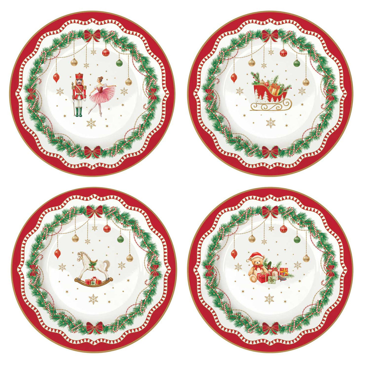 Set 4 piatti dolce Magie de Noel Easy Life in porcellana con decori natalizi