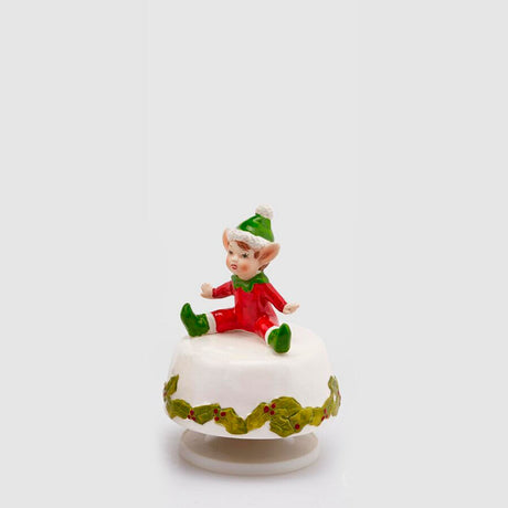 Carillon elfo seduto EDG in porcellana con decorazioni natalizie 15 cm
