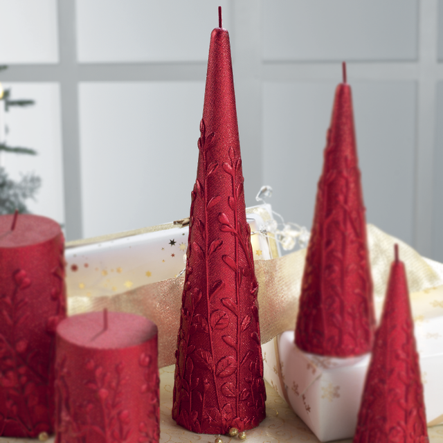 Candela cono Mascagni Casa in cera decorata colore rosso 30 cm