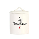 Barattolo zucchero Simple Day in gres con decoro nero 12x17 cm