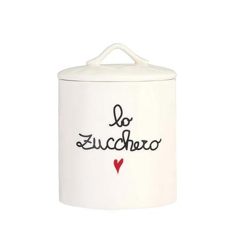 Barattolo zucchero Simple Day in gres con decoro nero 12x17 cm