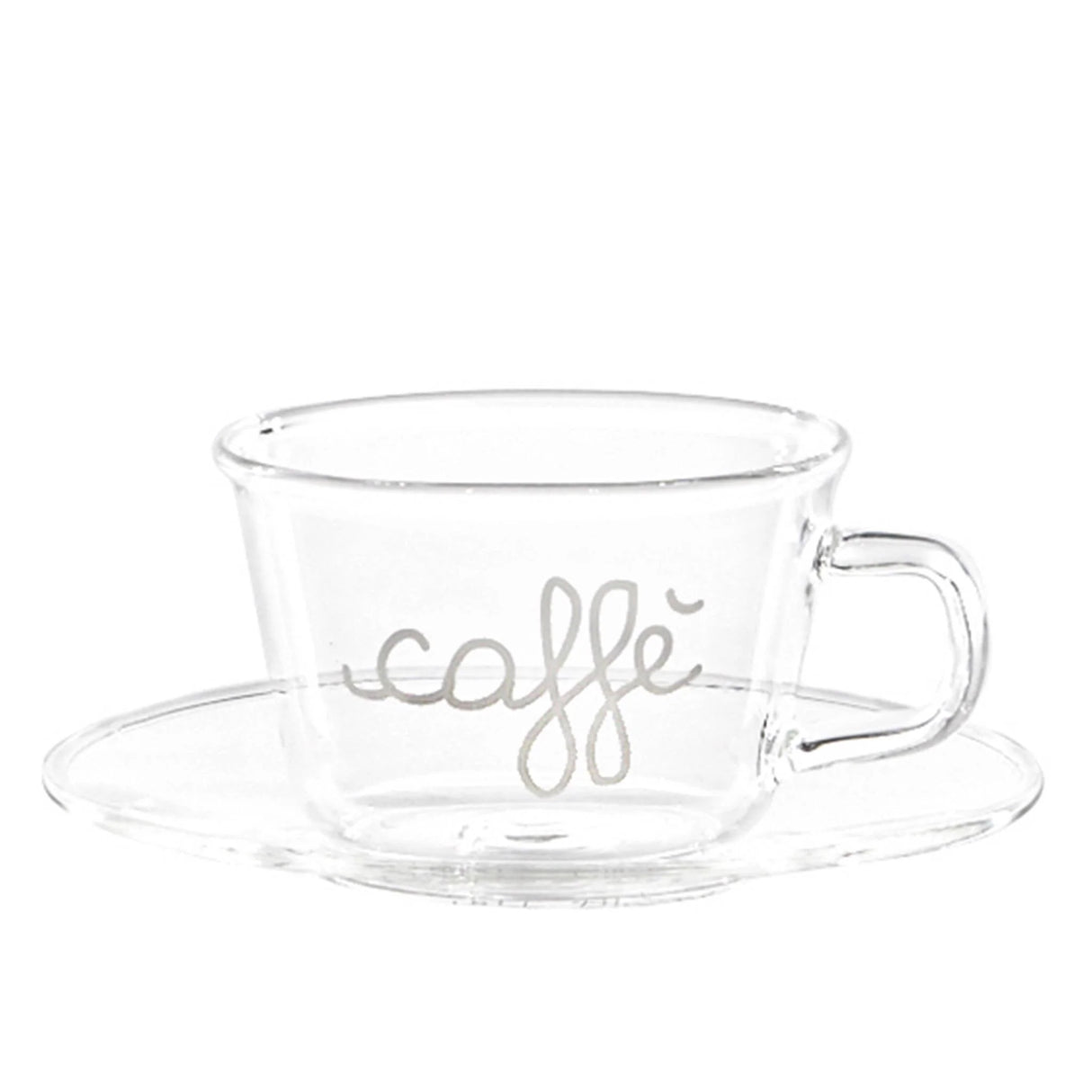 Set 2 tazze caffè Simple Day in vetro borosilicato con piattini bianchi