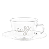 Set 2 tazze caffè Simple Day in vetro borosilicato con piattini bianchi