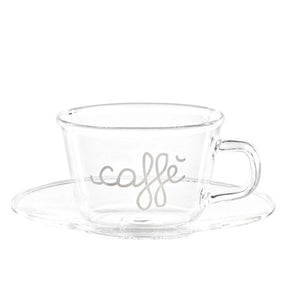Set 2 tazze caffè Simple Day in vetro borosilicato con piattini bianchi