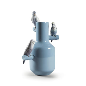 Vaso Parrot Parade Lladrò in porcellana turchese 41x25 cm
