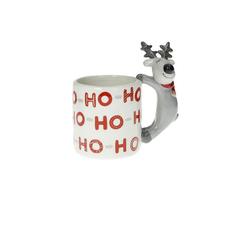 Tazza mug Brandani in ceramica con scritta Ho-Ho-Ho e manico a renna