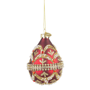 Addobbo goccia Natale Bizzotto in vetro rosso decorato 9 cm