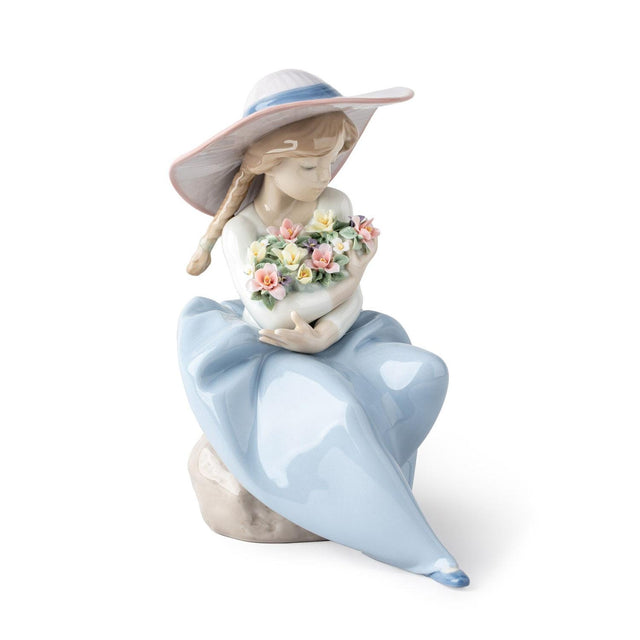 Statuina Bimba con Fiori Lladrò in porcellana decorata 20x16 cm