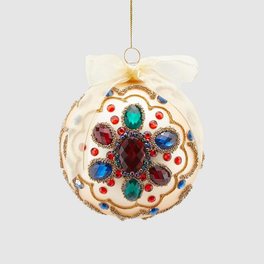 Sfera per albero di Natale EDG in vetro color oro con gemme 10 cm