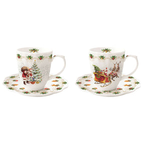 Set 2 tazzine caffè Easy Life in porcellana con decori natalizi 110 ml