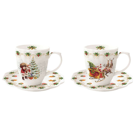 Set 2 tazzine caffè Easy Life in porcellana con decori natalizi 110 ml
