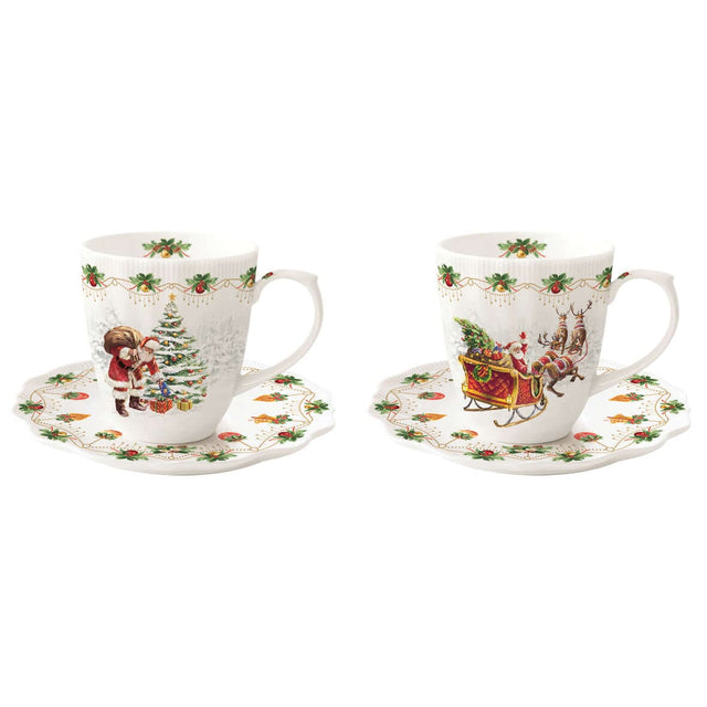 Set 2 tazzine caffè Easy Life in porcellana con decori natalizi 110 ml