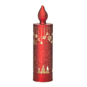 Candela LED Noel in vetro rosso decorazione natalizia 27 cm